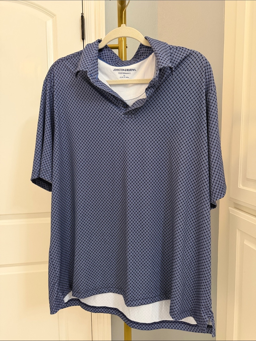 Johnston & Murphy Navy Blue Micro-Pattern Polo